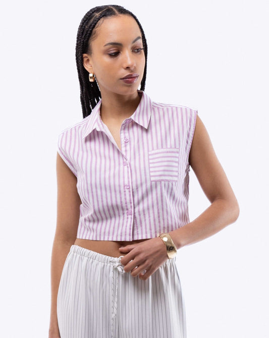 Sleeveless Stripe Cropped Skirt