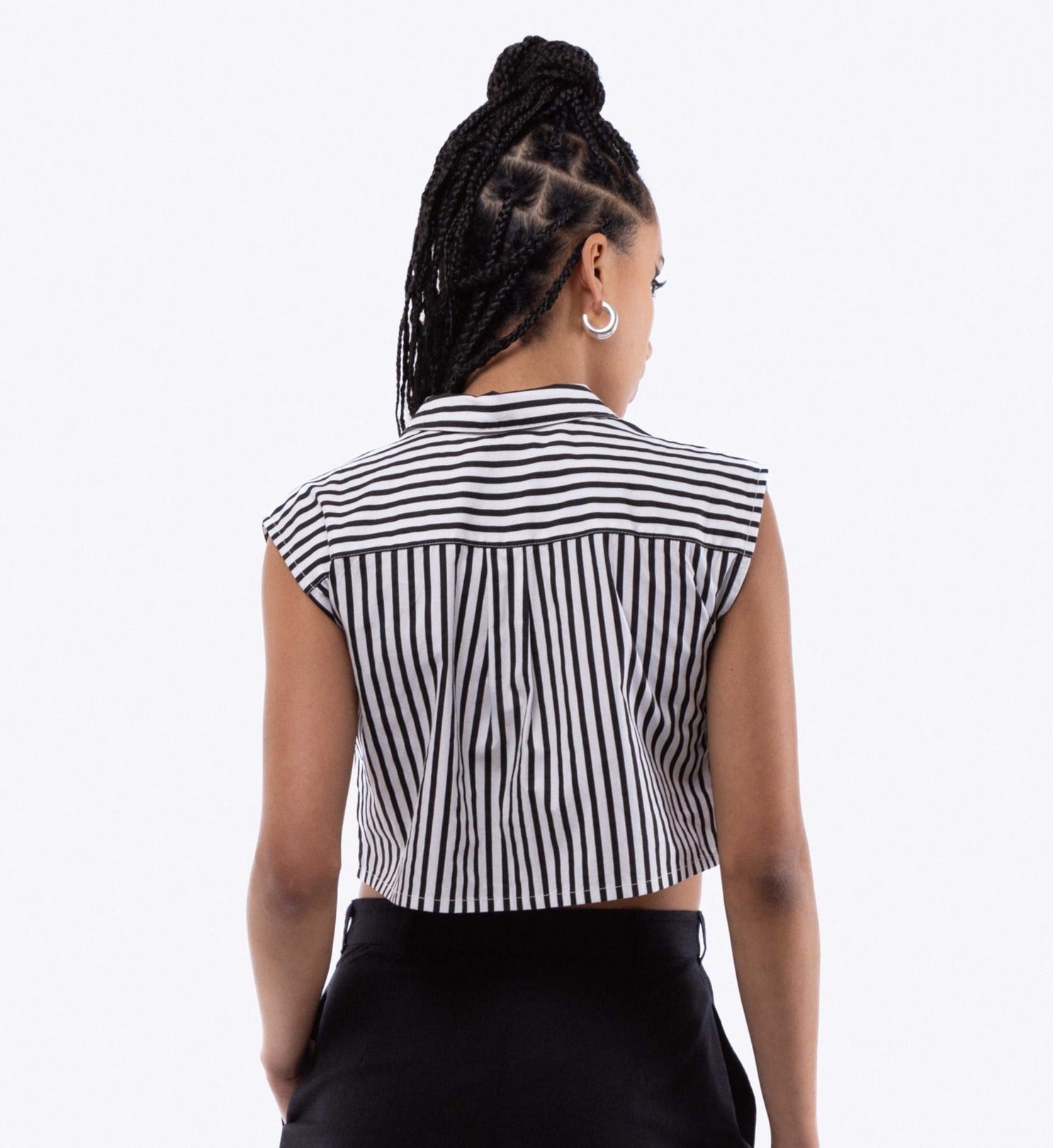 Black Sleeveless Stripe Cropped Shirt