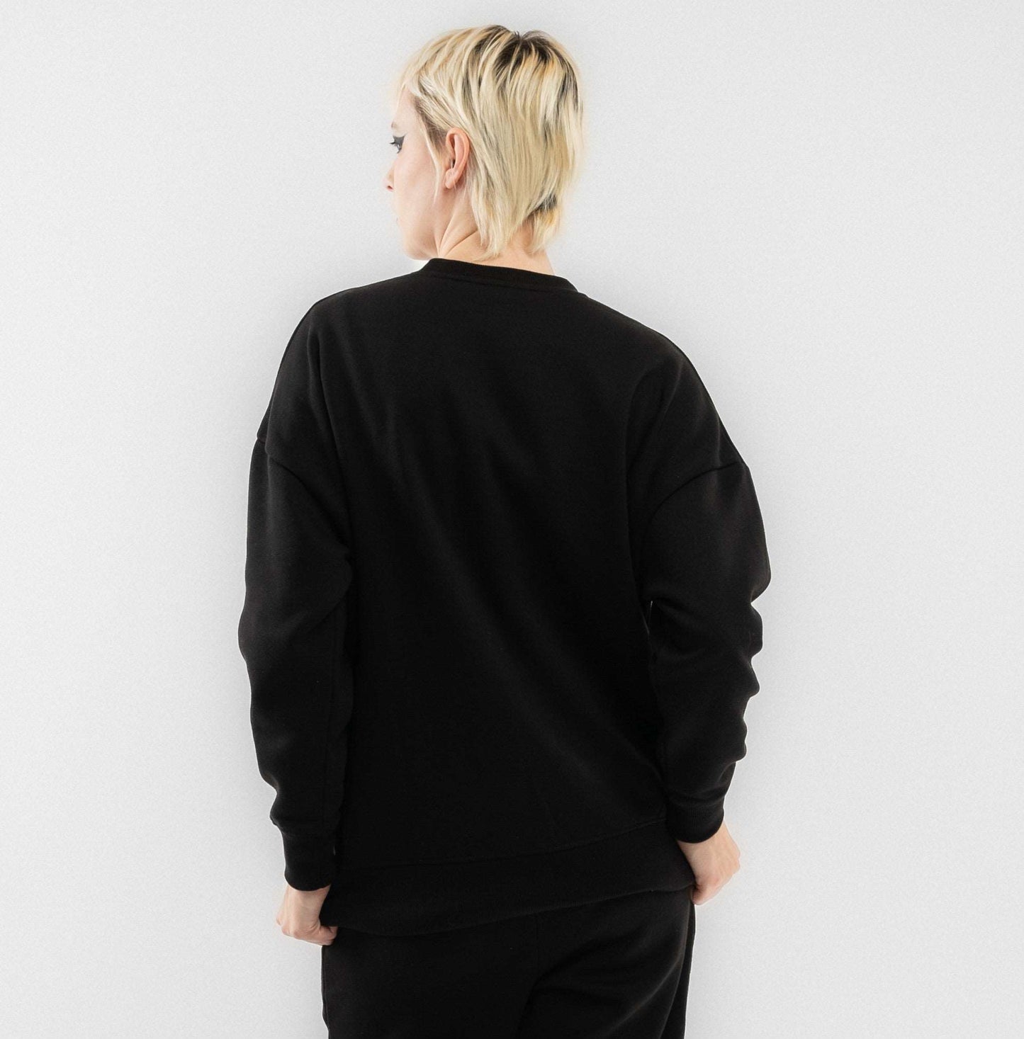 Astrology Horoscope Sweatshirt back image graphic with model in colour black