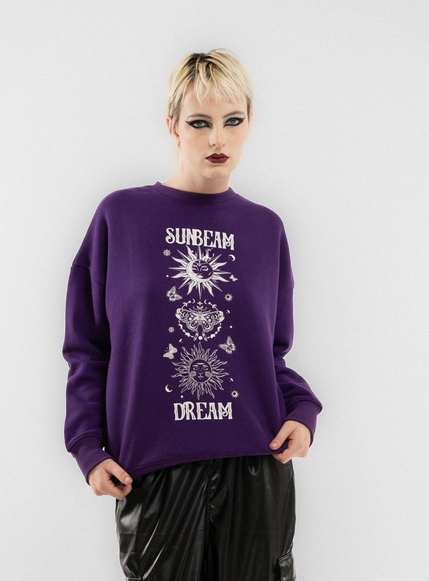 Astrology Horoscope Sweatshirt front image graphic with model in colour purple