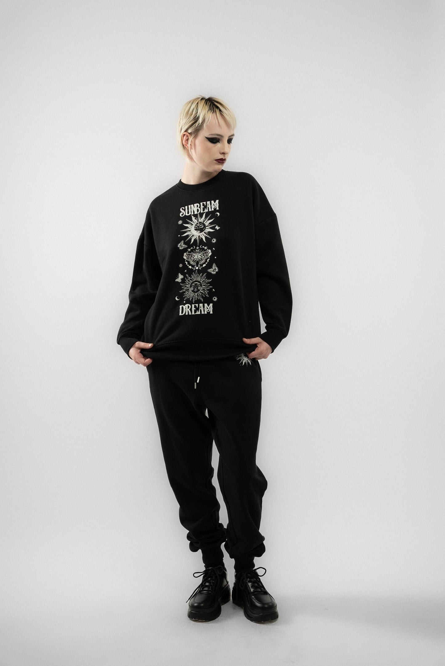 Astrology Horoscope Sweatshirt full image graphic with model in colour black