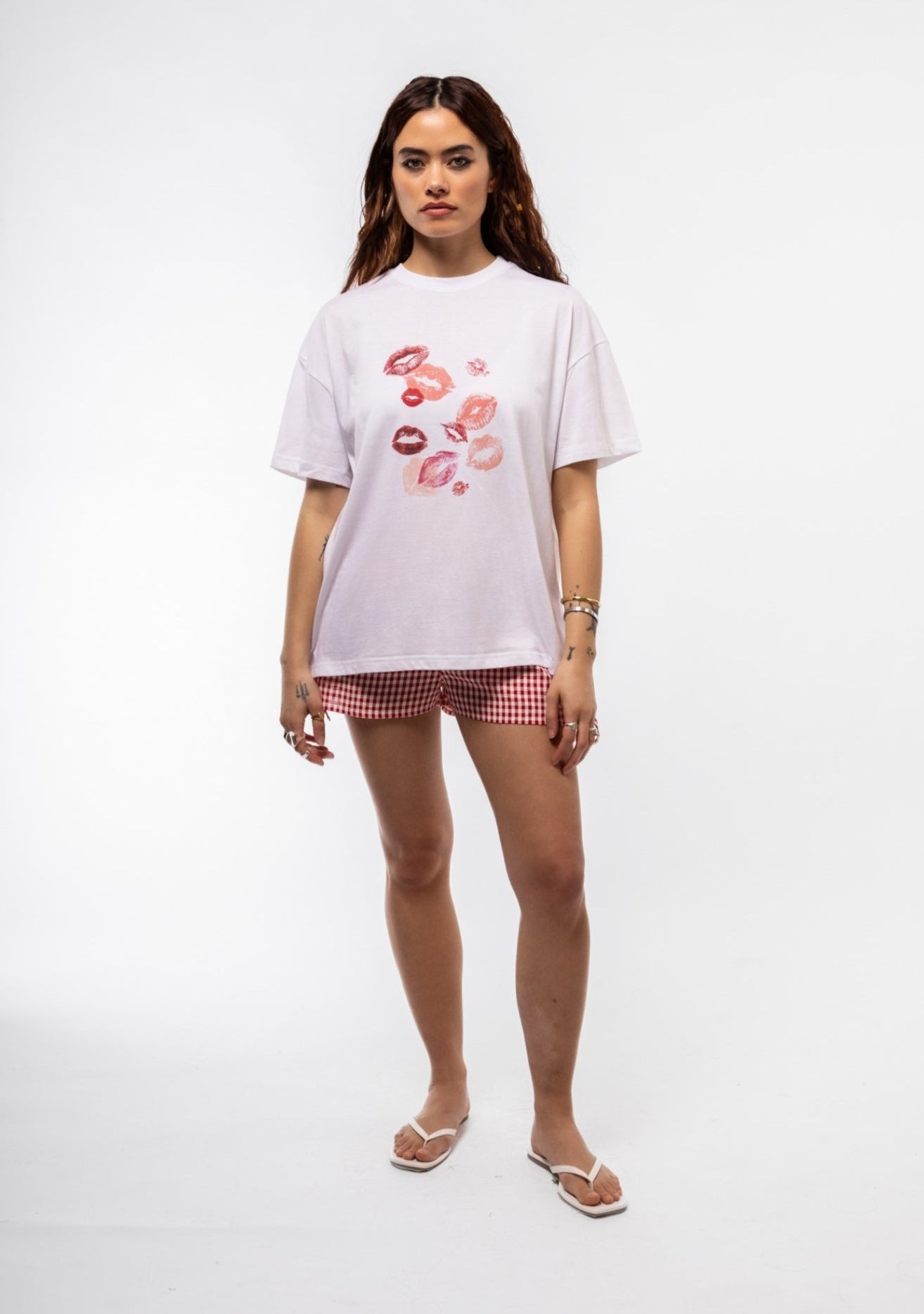 Close-up front image of The Lips tee highlighting vibrant artwork and soft cotton texture