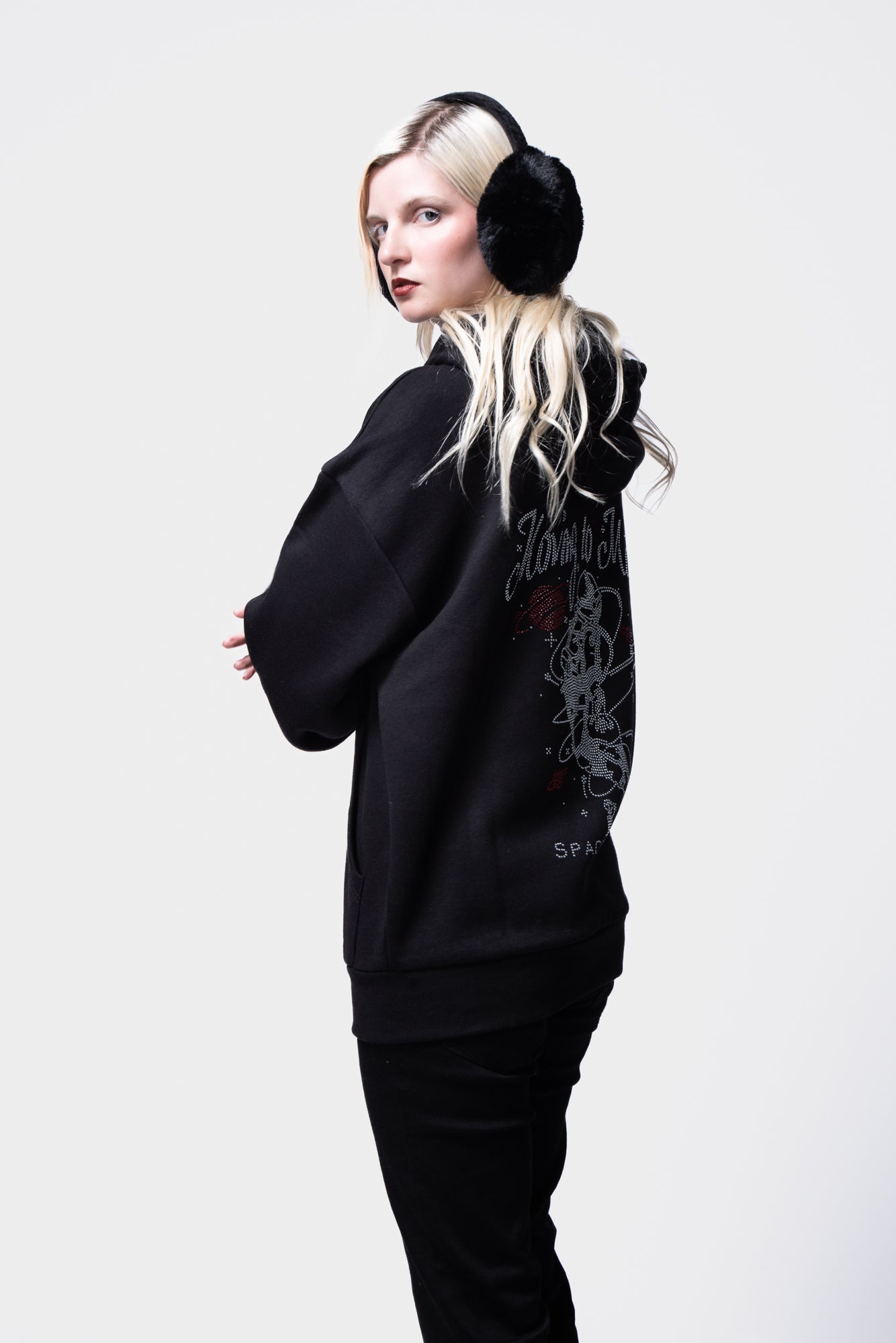 Rhinestone Embellished Long Sleeve Hooded Zip-Up Sweatshirt SILKROAD DAUGHTERS