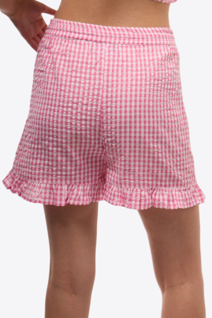 GINGHAM RUFFLE HEM SHORTS SILKROAD DAUGHTERS