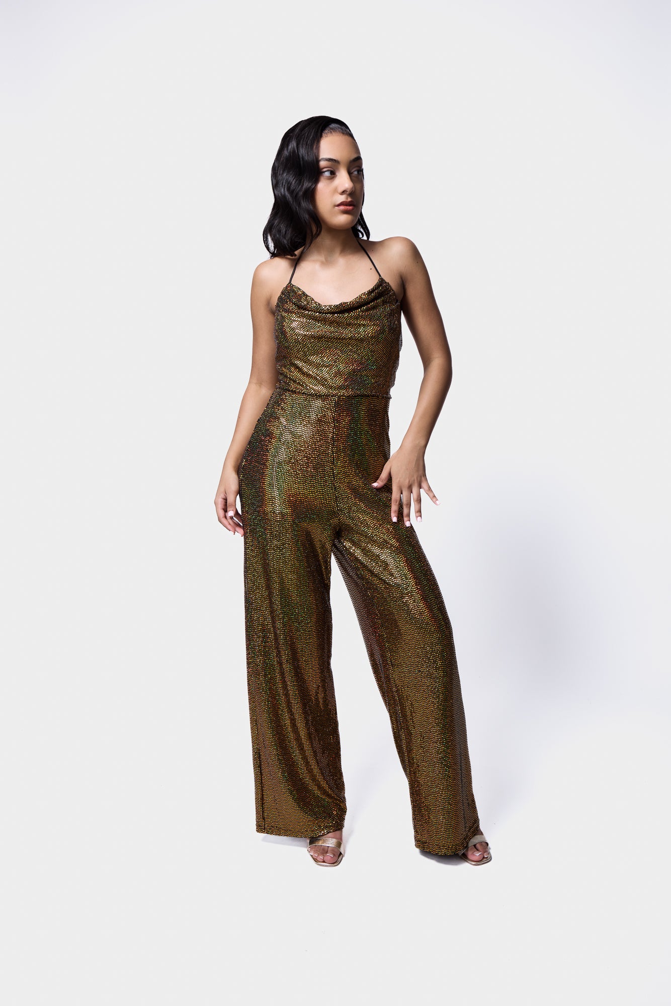 Sequin Jumpsuit Cowl Neck SILKROAD DAUGHTERS
