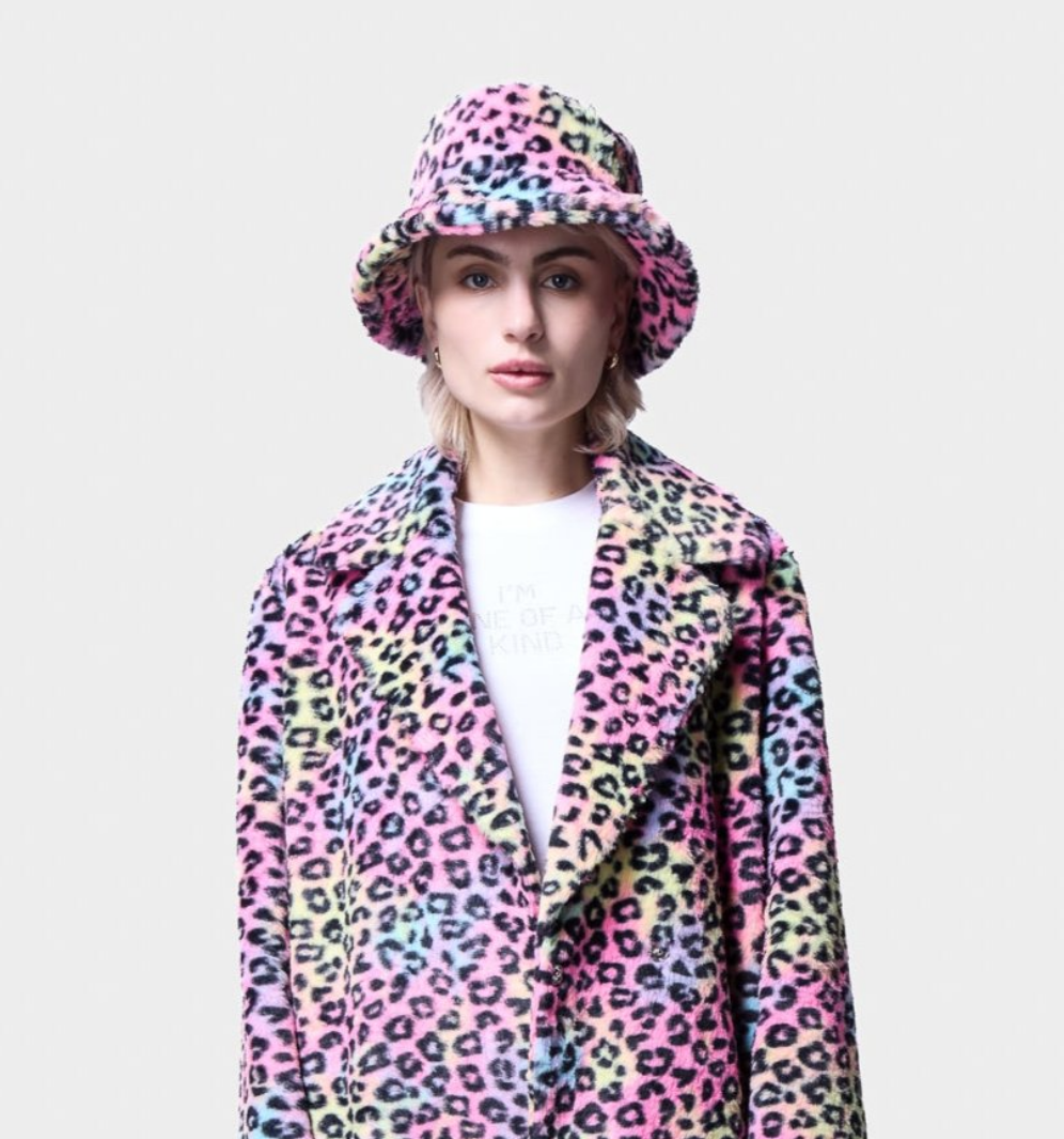 ANIMAL PRINT FUR FAUX BUCKET HAT SILKROAD DAUGHTERS