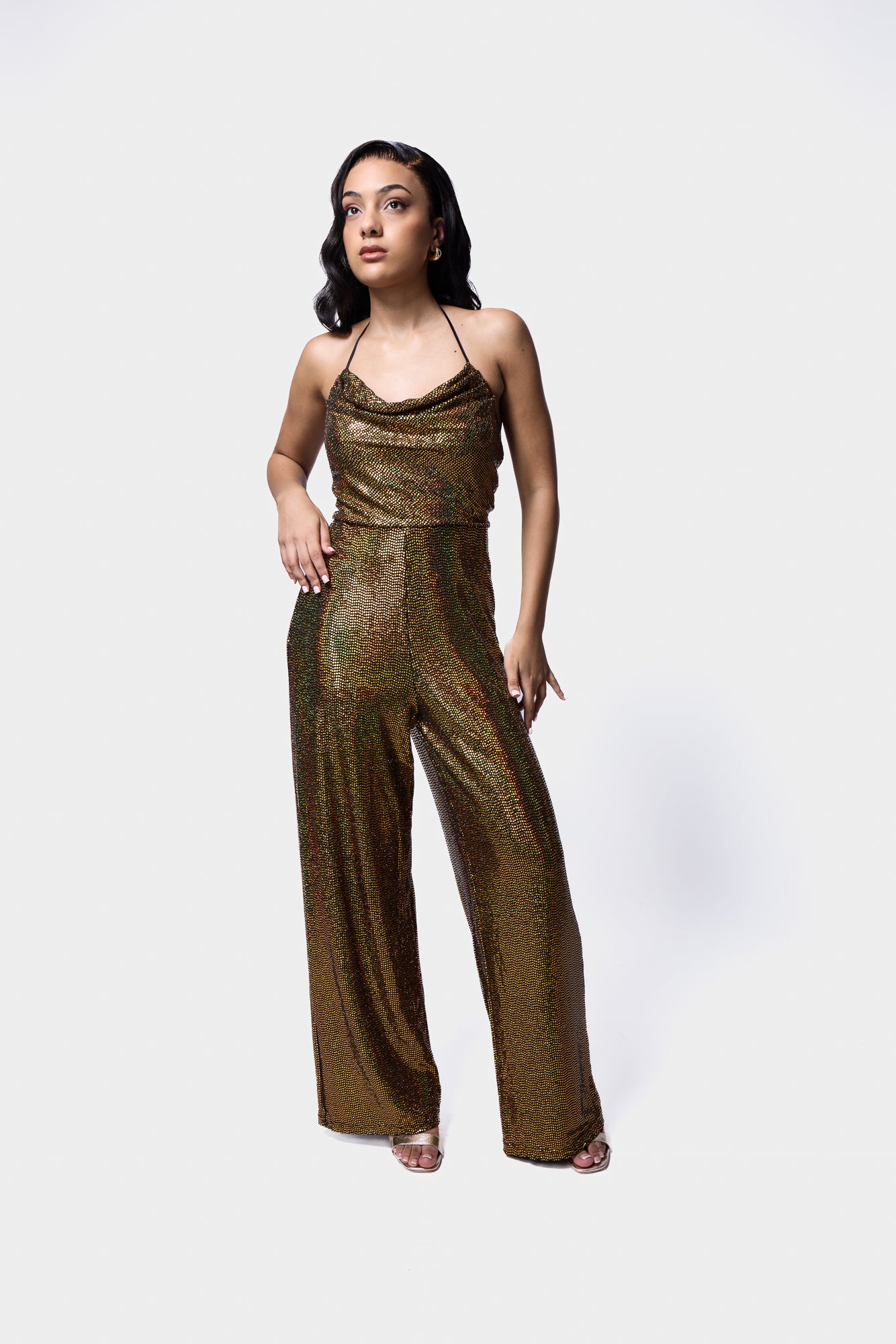 Sequin Jumpsuit Cowl Neck SILKROAD DAUGHTERS