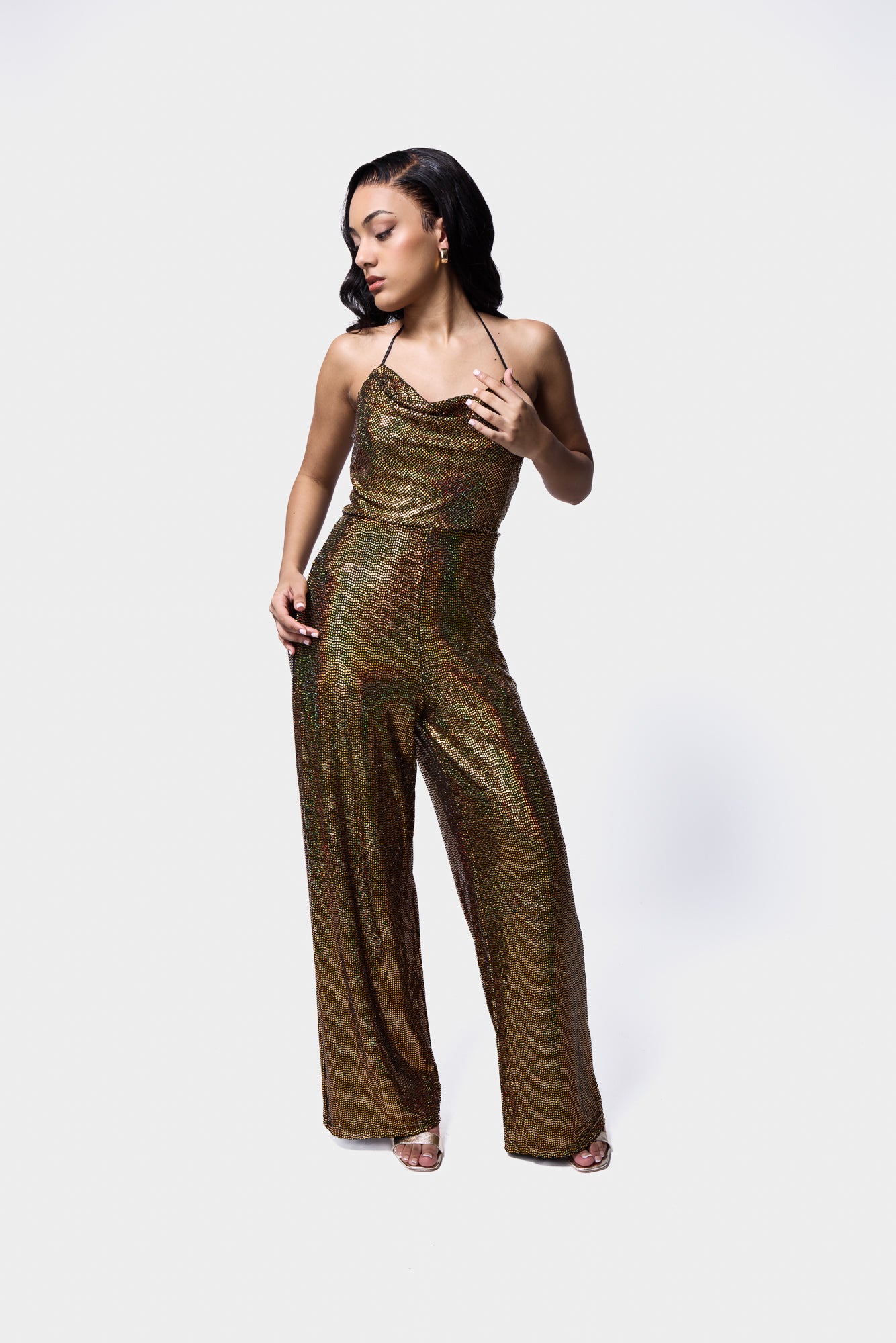 Sequin Jumpsuit Cowl Neck SILKROAD DAUGHTERS