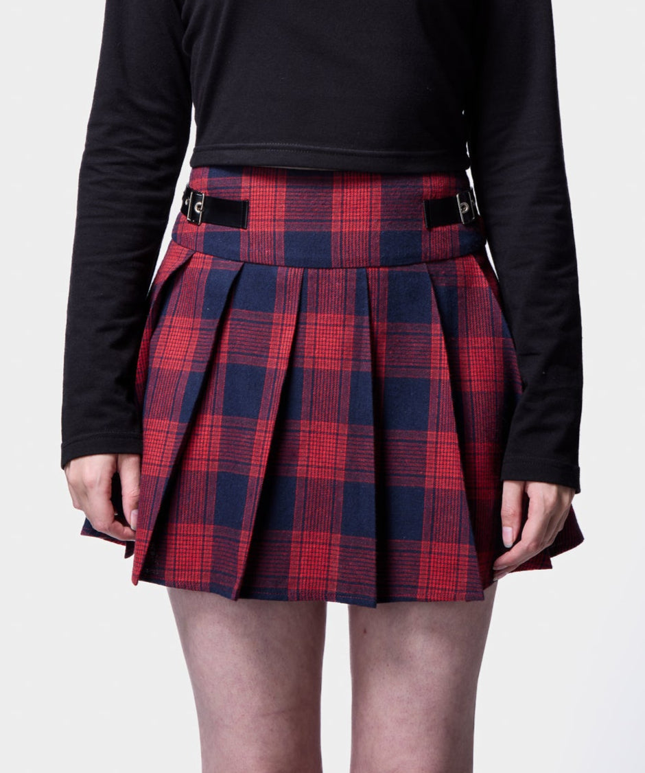 Check Buckle Pleat Mini Skirt SILKROAD DAUGHTERS