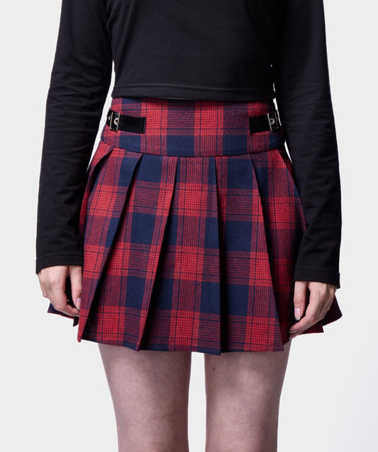 Check Buckle Pleat Mini Skirt SILKROAD DAUGHTERS