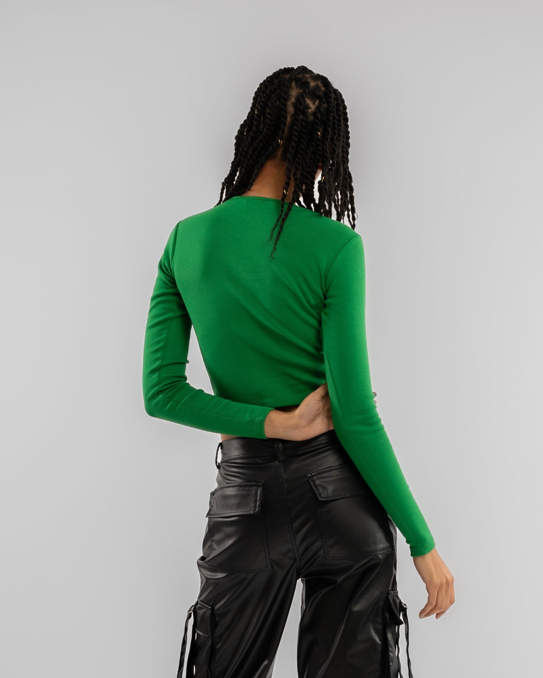 Fiery Red Cut Out Long Sleeve Rib Crop Top SILKROAD DAUGHTERS