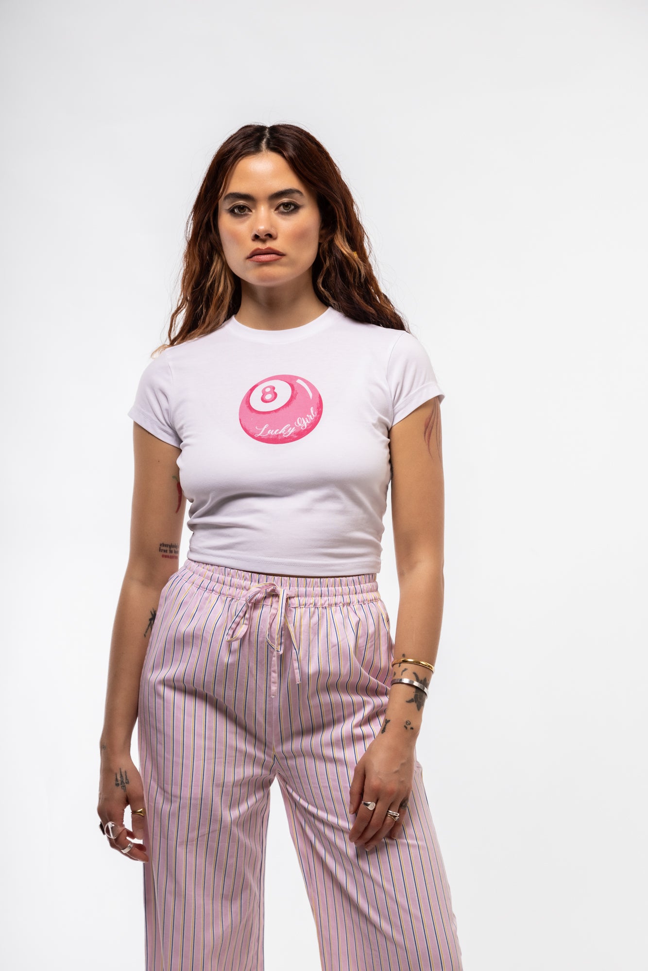 Lucky 8 Ball tee front shot showcasing large central 8 ball graphic and relaxed crewneck fit