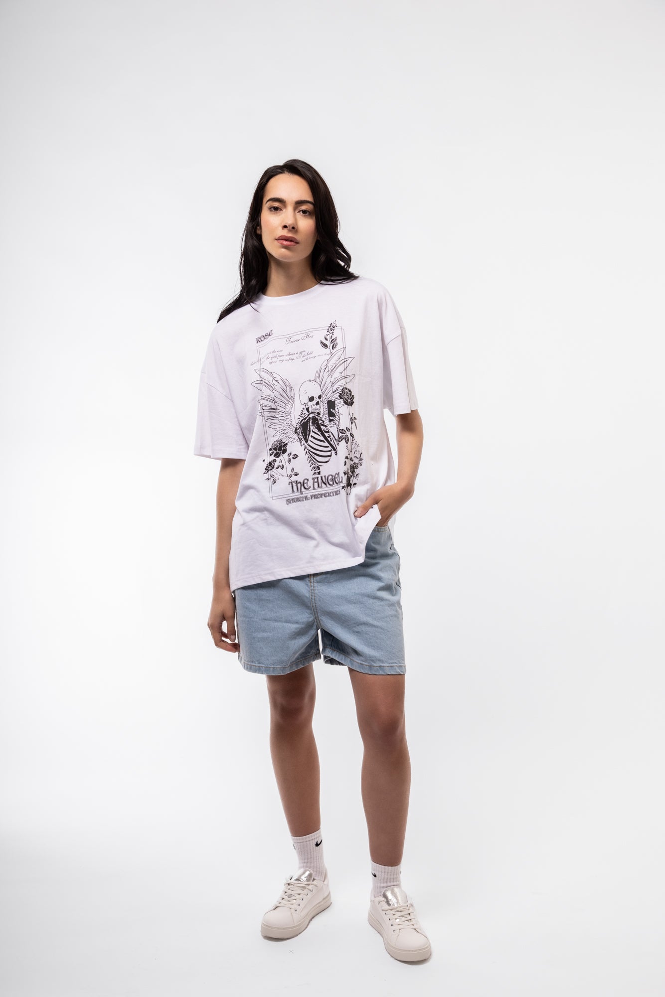 Front view of A Relaxed Denim Shorts in classic blue wash with a comfortable loose fit