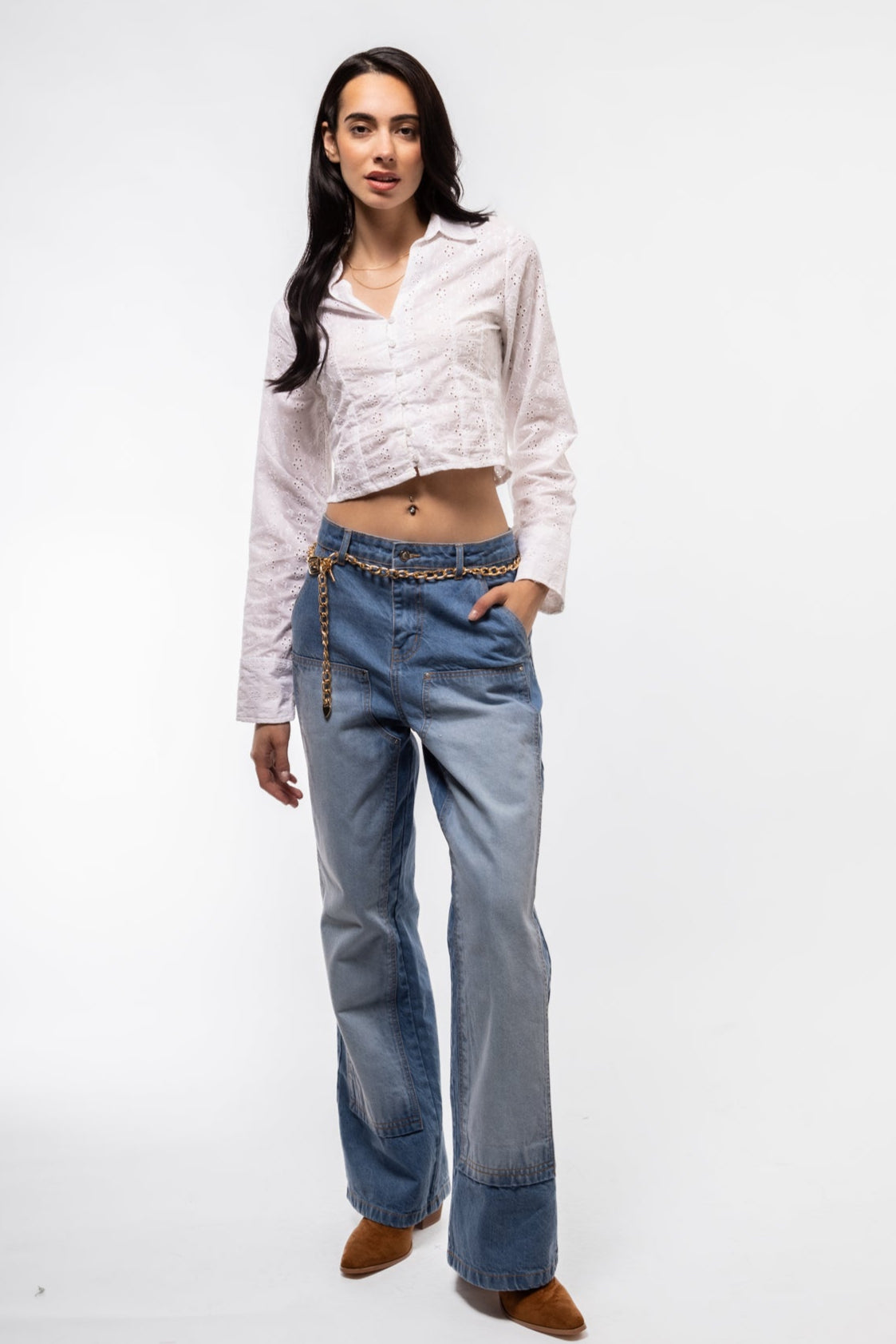 WHITE BRODERIE CROPPED SHIRT SILKROAD DAUGHTERS