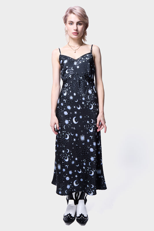 Moon Printed Satin Long Slip Dress