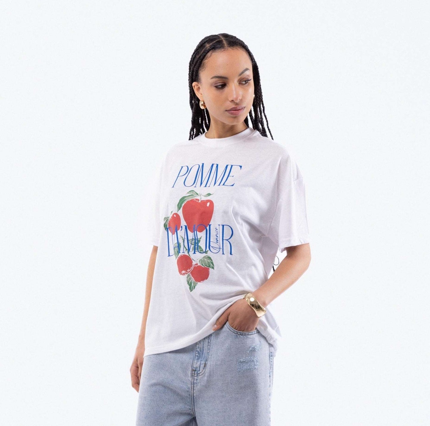 Oversized Tee White Red Apples Silkroad Daughters