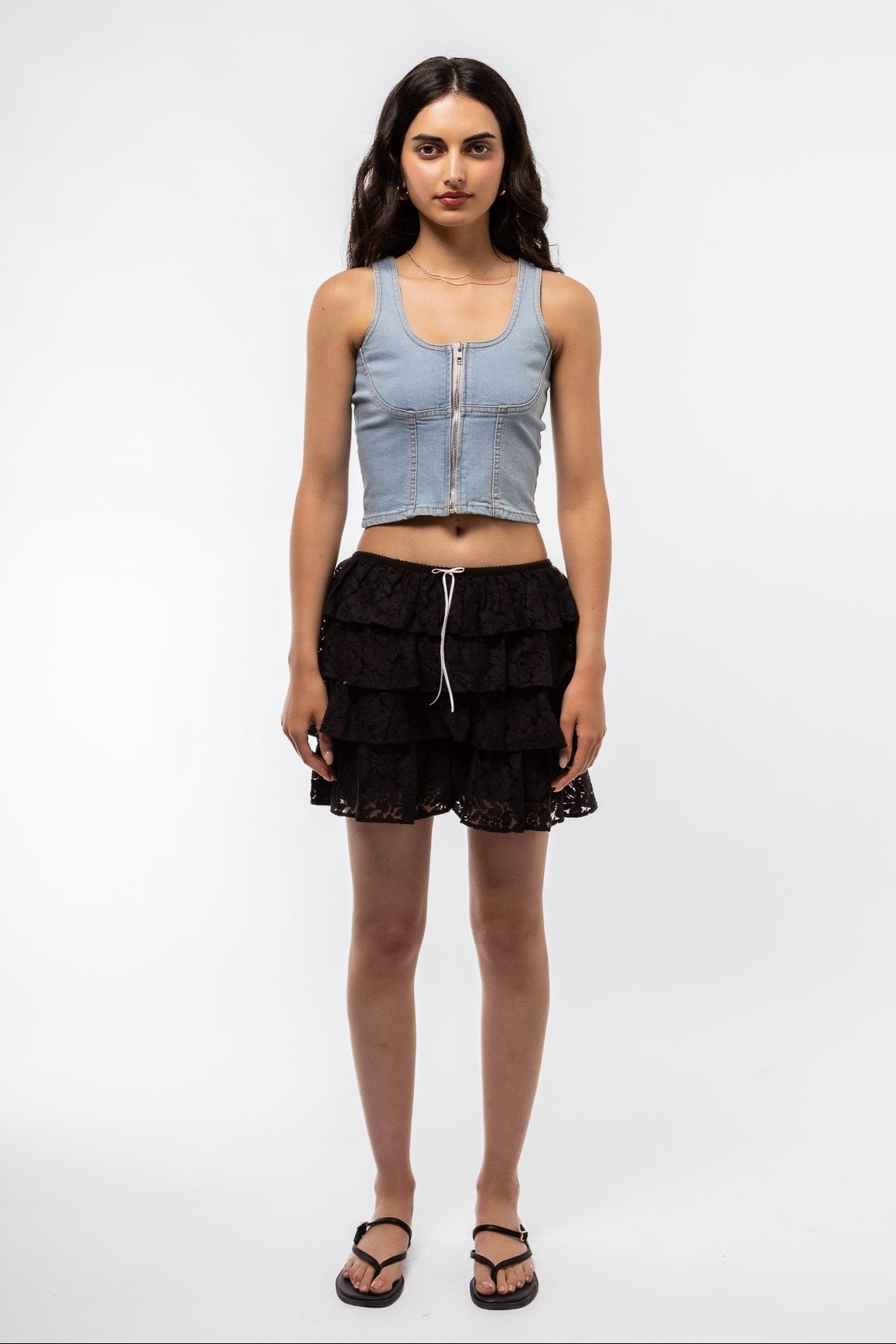 Ruffle lace Skirt front view mini Skirt black