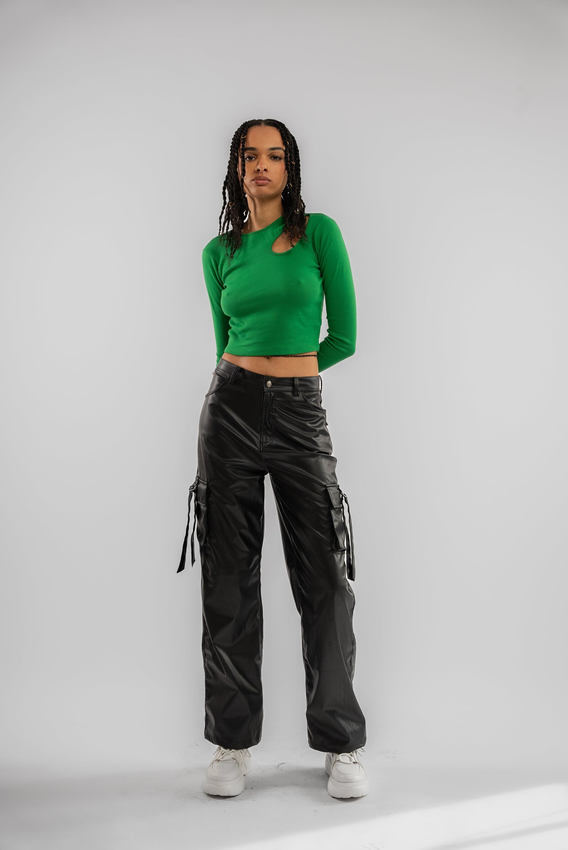 Fiery Red Cut Out Long Sleeve Rib Crop Top SILKROAD DAUGHTERS