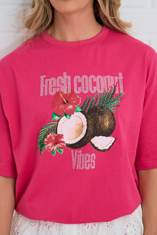 COCONUT VIVES RHINESTONE OVERSIZED TEE SILKROAD DAUGHTERS