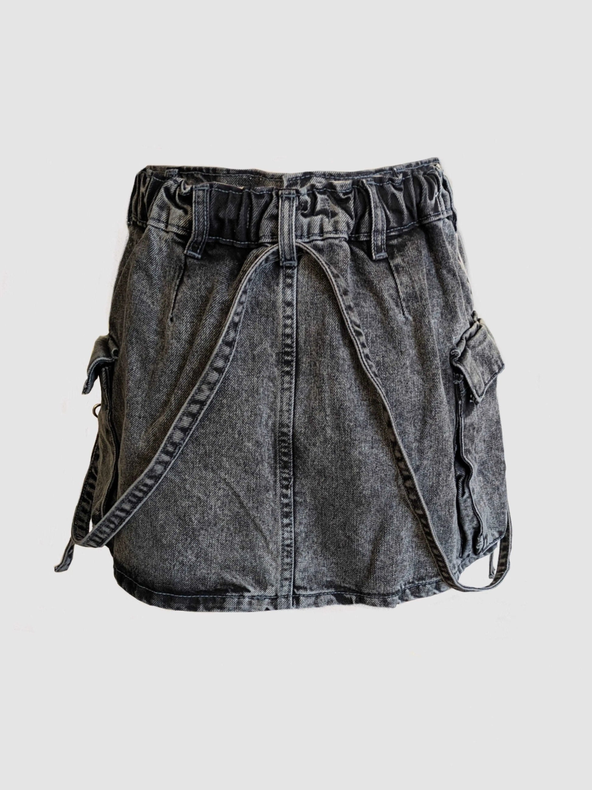 product showcase of a dark grey Acid Wash Denim Mini Skirt