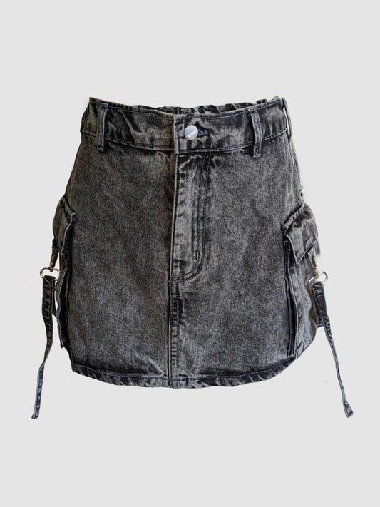 product showcase of a dark grey Acid Wash Denim Mini Skirt