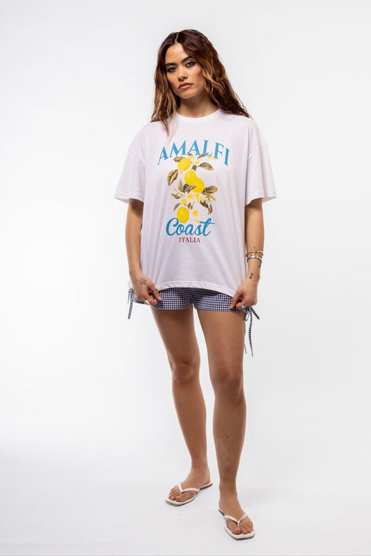 front view of the blue gingham shorts with side detail bows