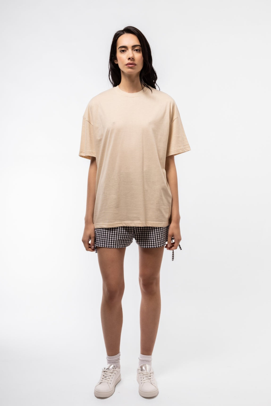 Front view of Sundays and Croissants oversized tee featuring cozy slogan and relaxed fit
