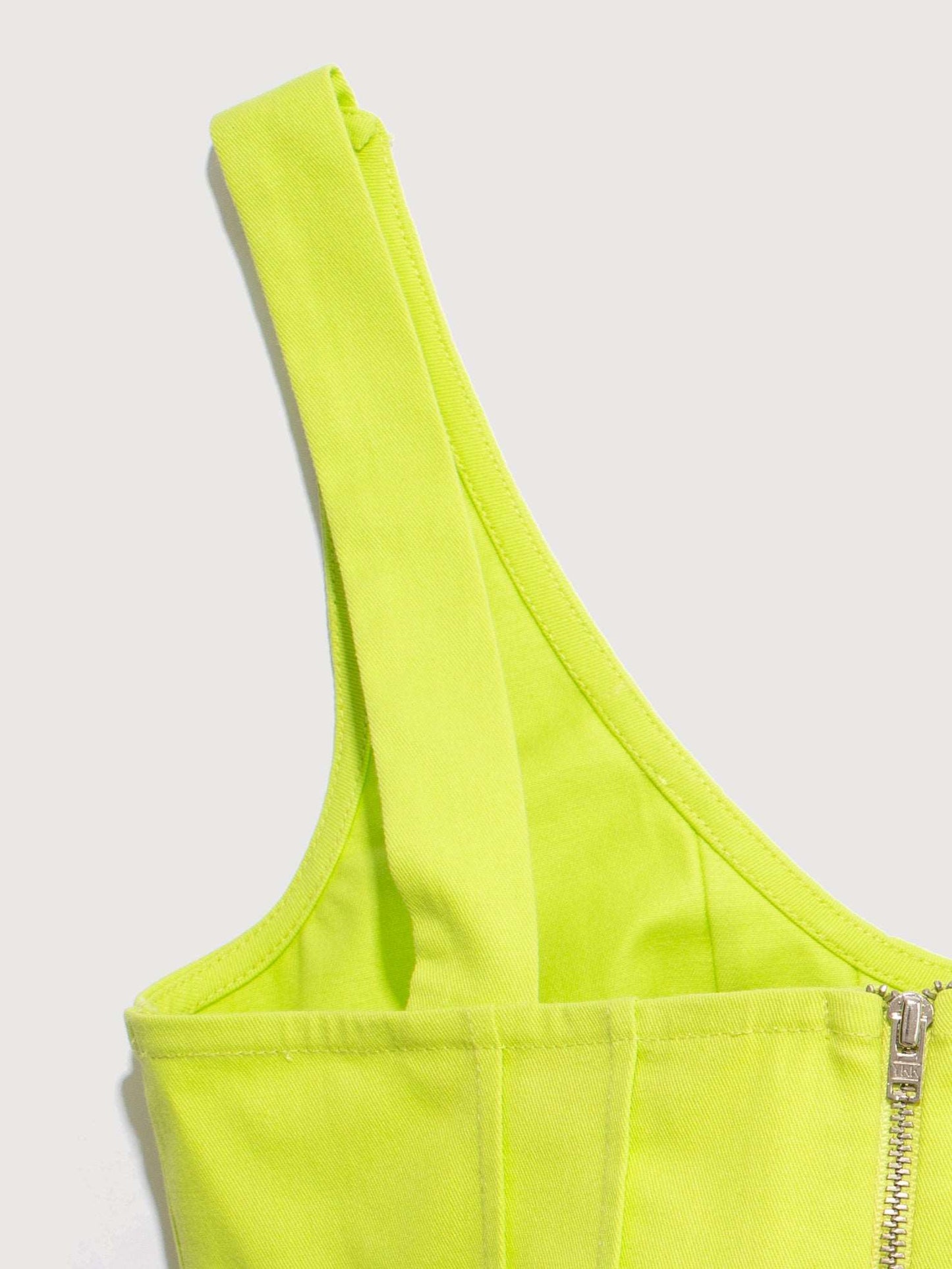 Lime Green Twill Dip Hem Corset Top