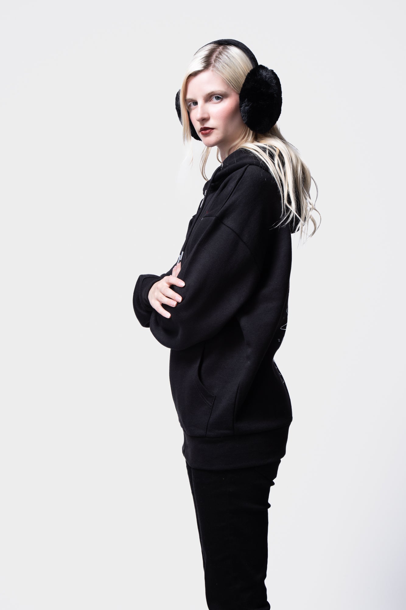 Rhinestone Embellished Long Sleeve Hooded Zip-Up Sweatshirt SILKROAD DAUGHTERS