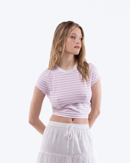 Cropped Stripe Tight Fit Tee, SILKROAD DAUGHTERS , Shirts & Tops, Cropped Stripe Tight Fit Tee