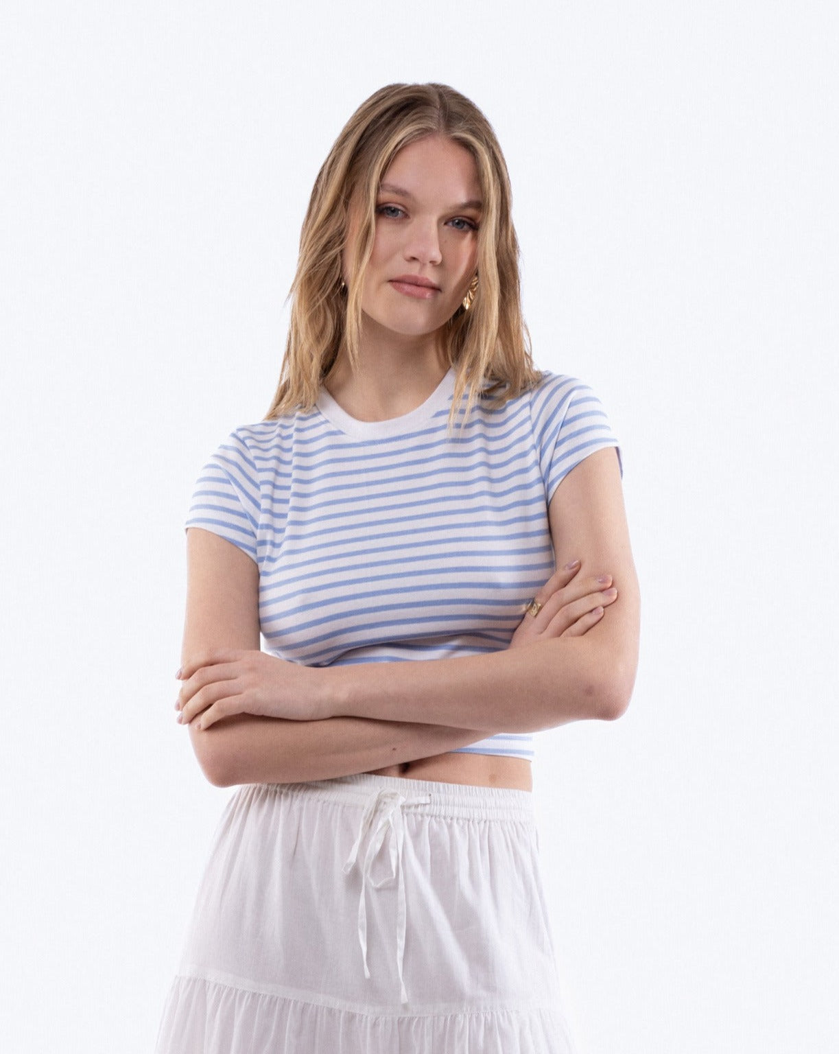 Cropped Stripe Tight Fit Tee, SILKROAD DAUGHTERS , Shirts & Tops, Cropped Stripe Tight Fit Tee