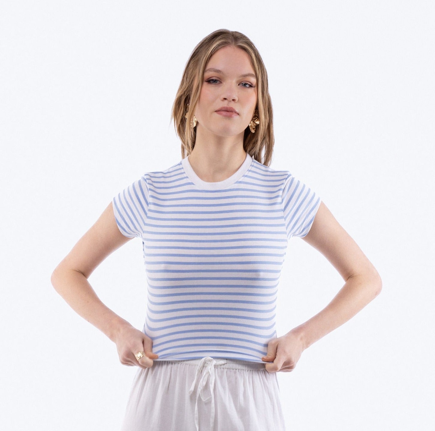 Cropped Stripe Tight Fit Tee, SILKROAD DAUGHTERS , Shirts & Tops, Cropped Stripe Tight Fit Tee