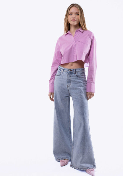 Cropped Poplin Shirt with Pockets