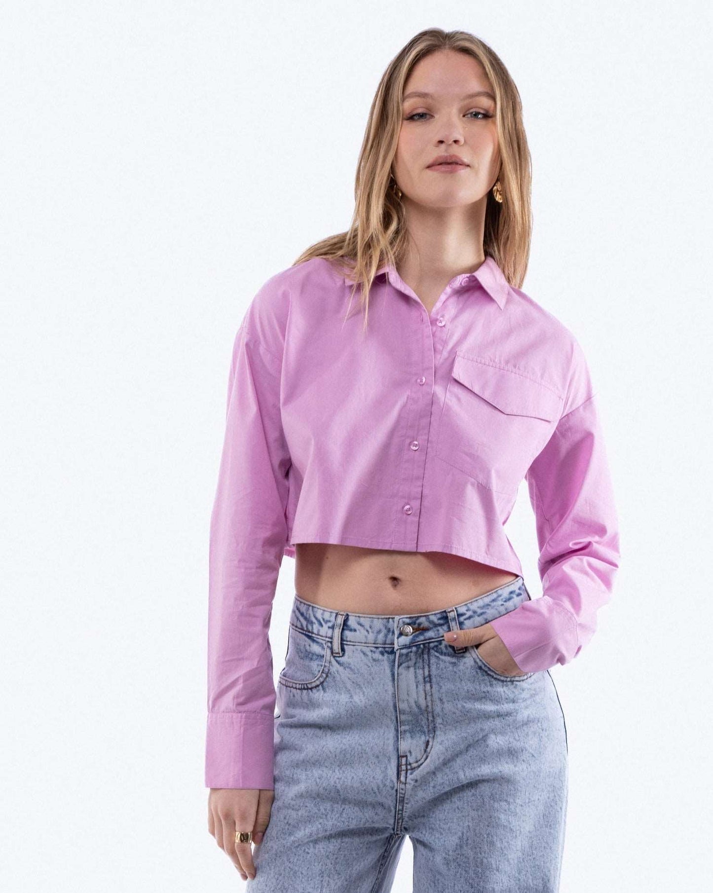 Cropped Poplin Shirt with Pockets