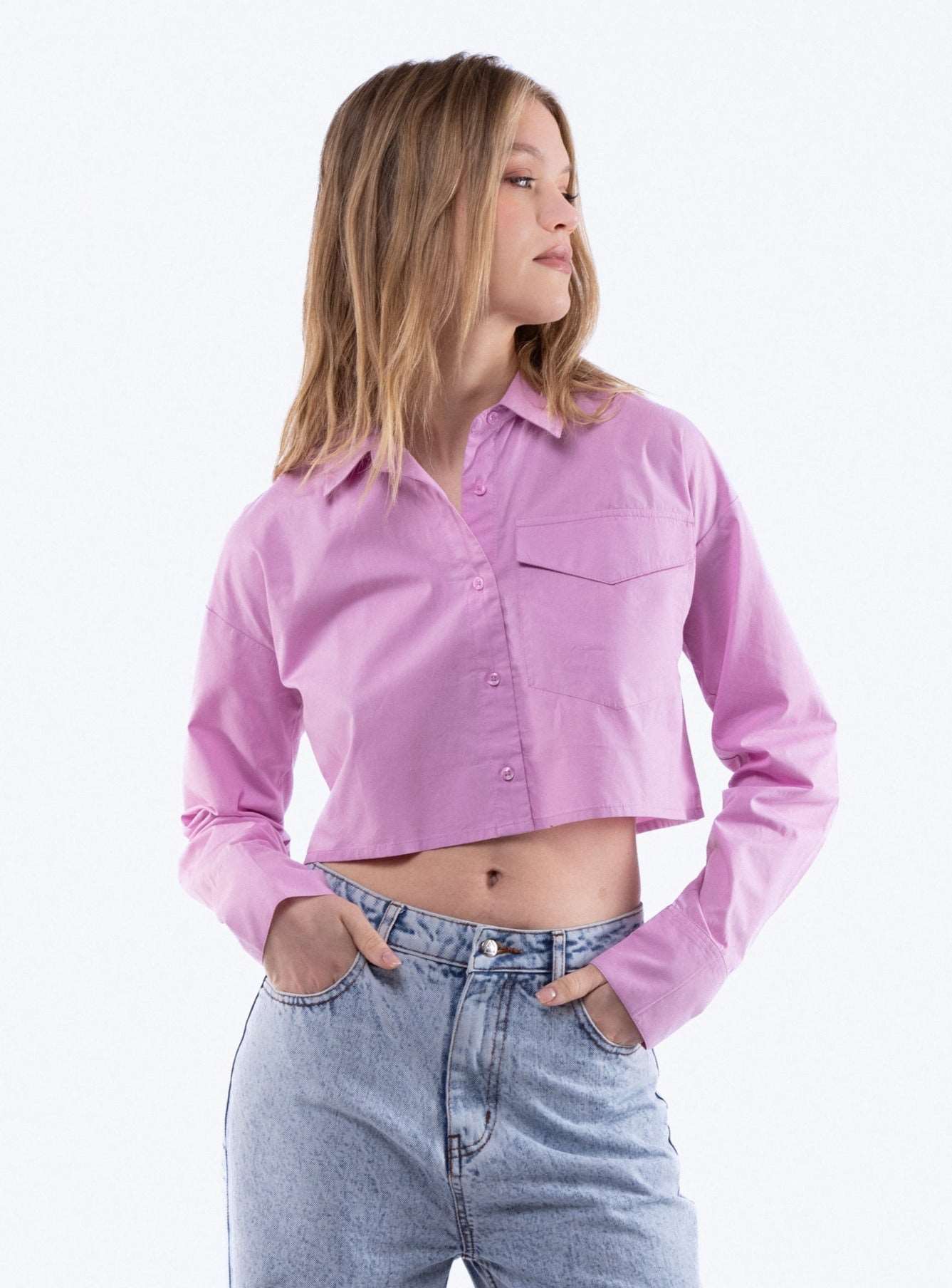 Cropped Poplin Shirt with Pockets