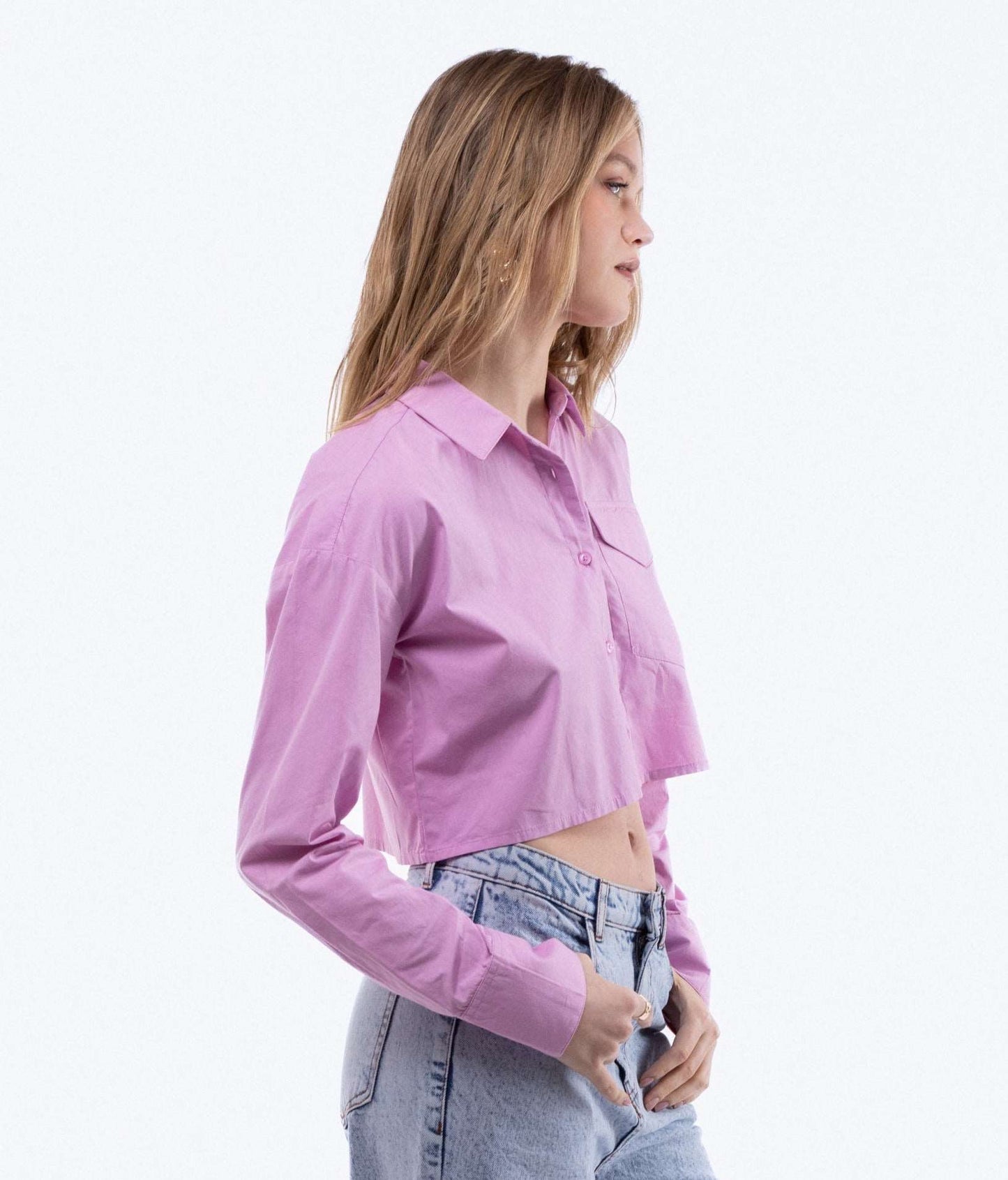 Cropped Poplin Shirt with Pockets