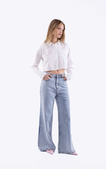 Cropped Poplin Shirt with Pockets