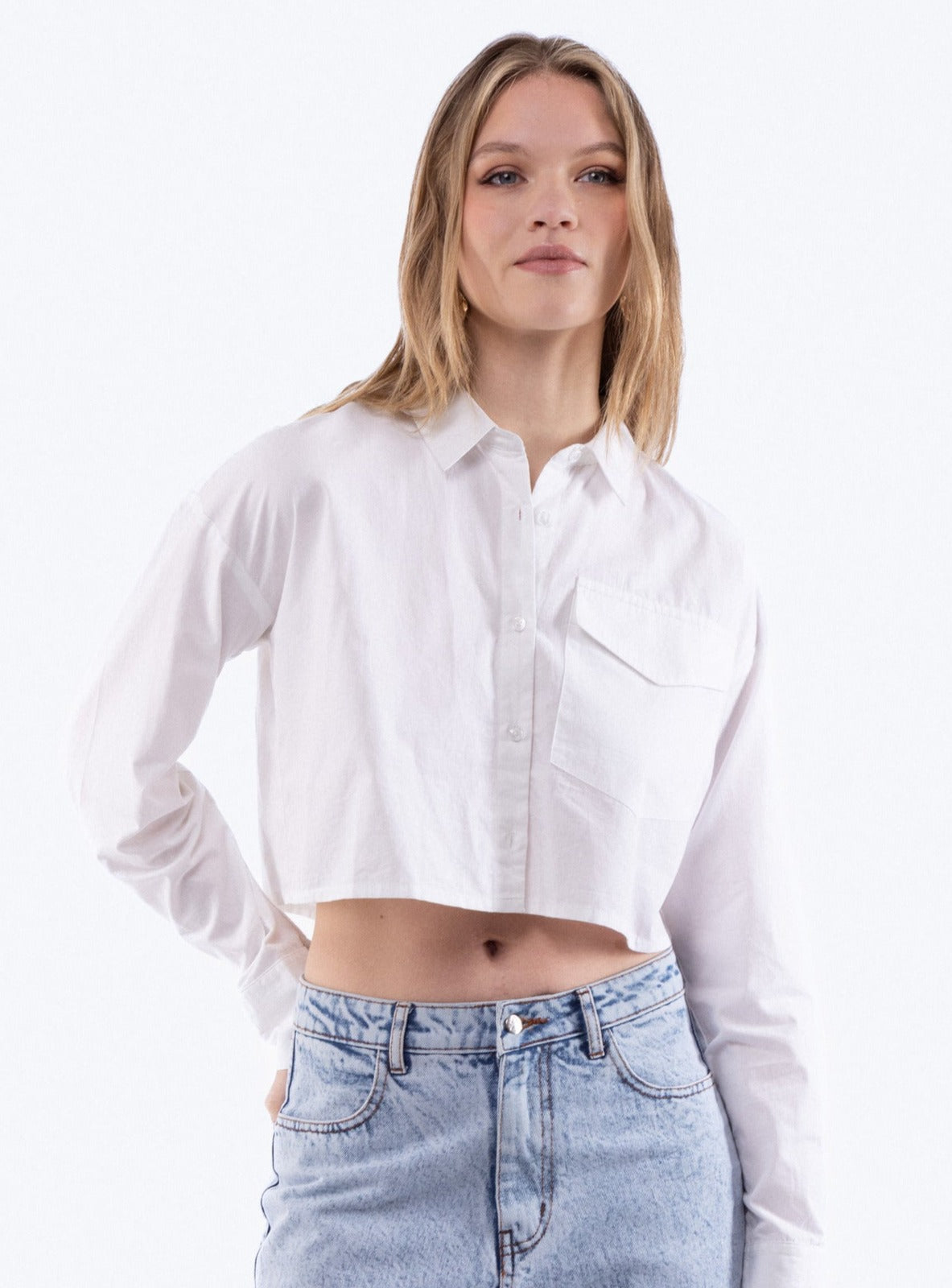 Cropped Poplin Shirt with Pockets