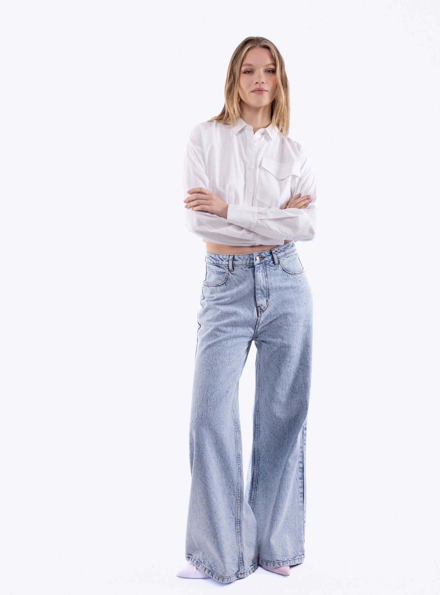 Cropped Poplin Shirt with Pockets