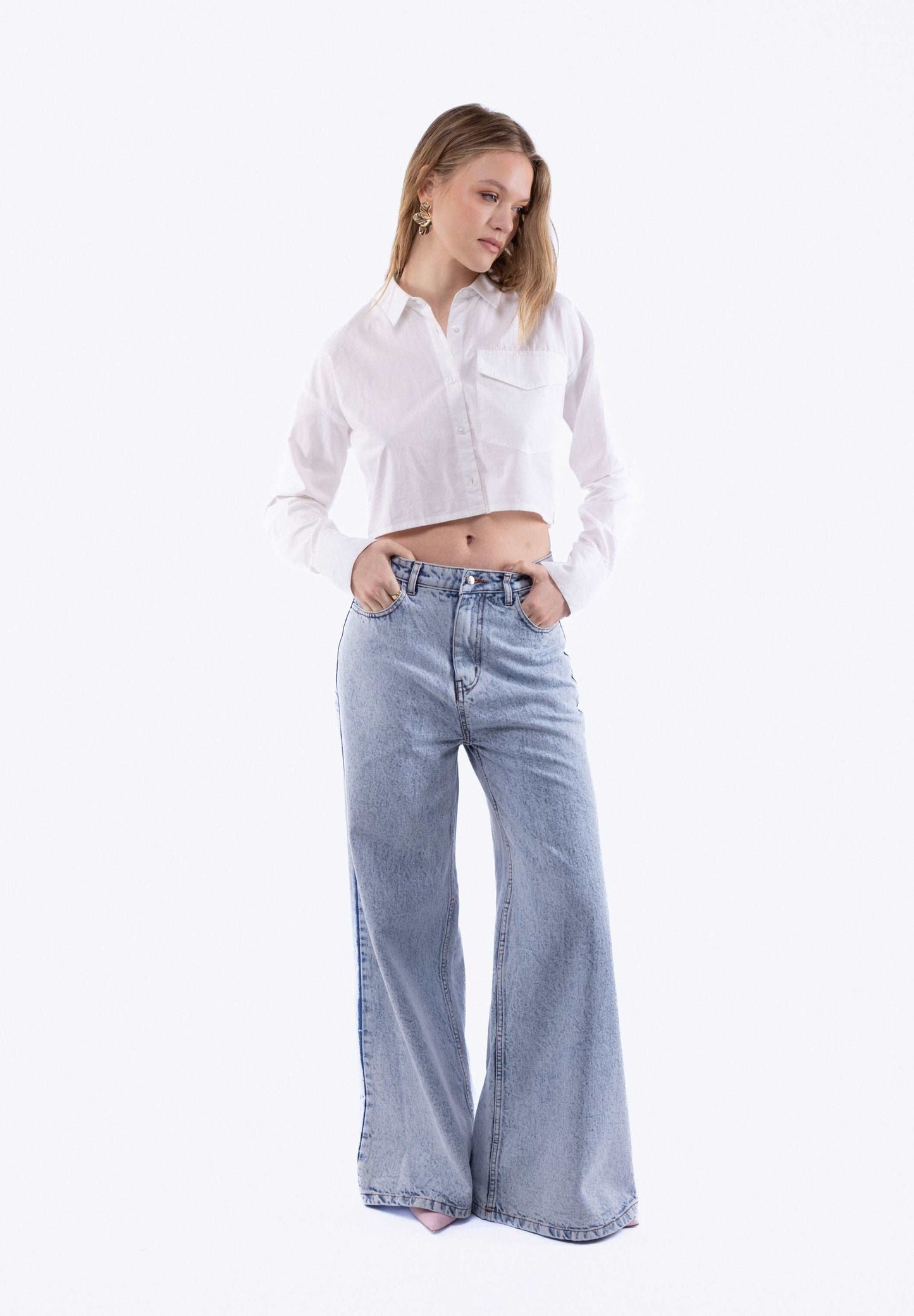 Bleach Wide Leg Denim Jeans