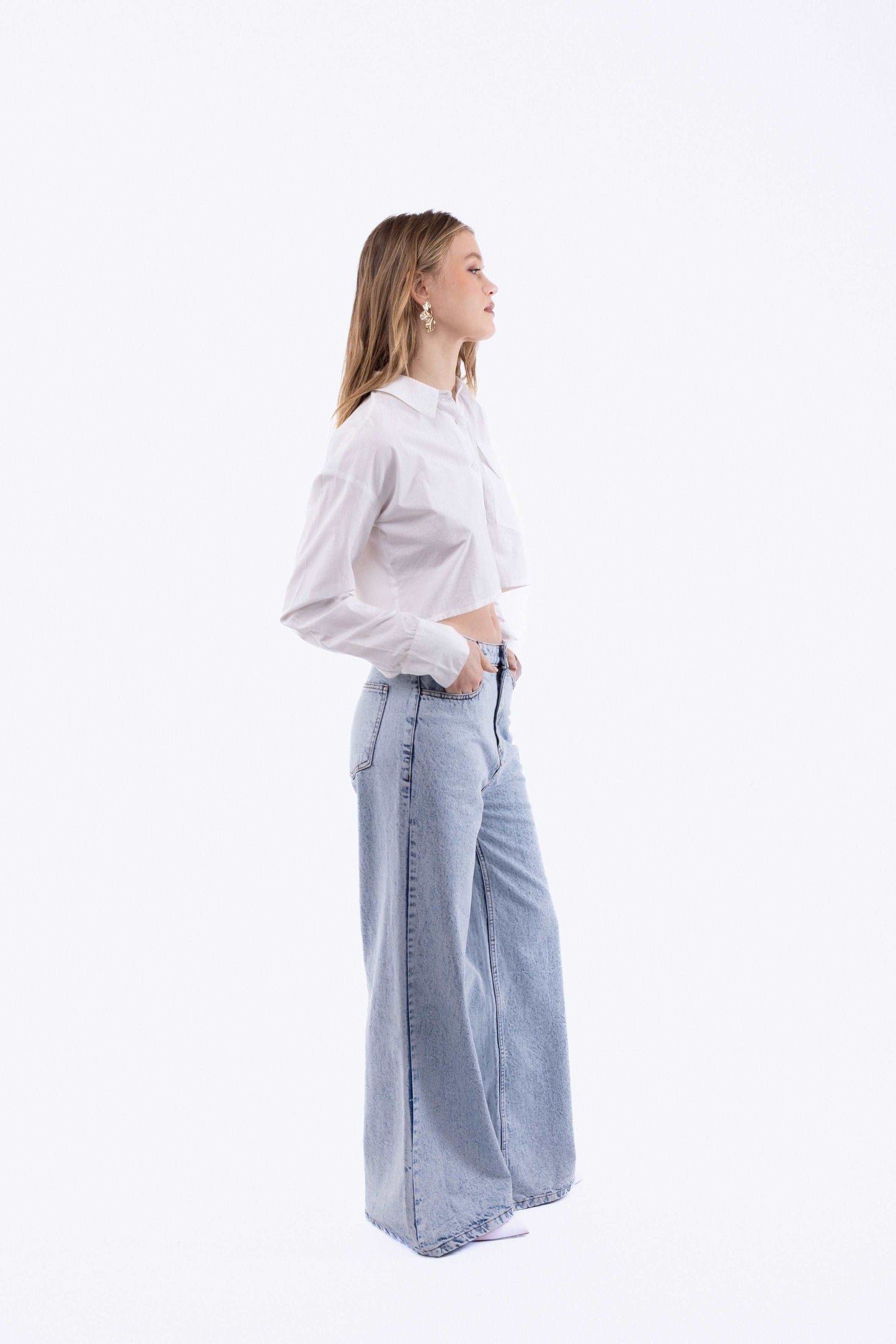 Bleach Wide Leg Denim Jeans