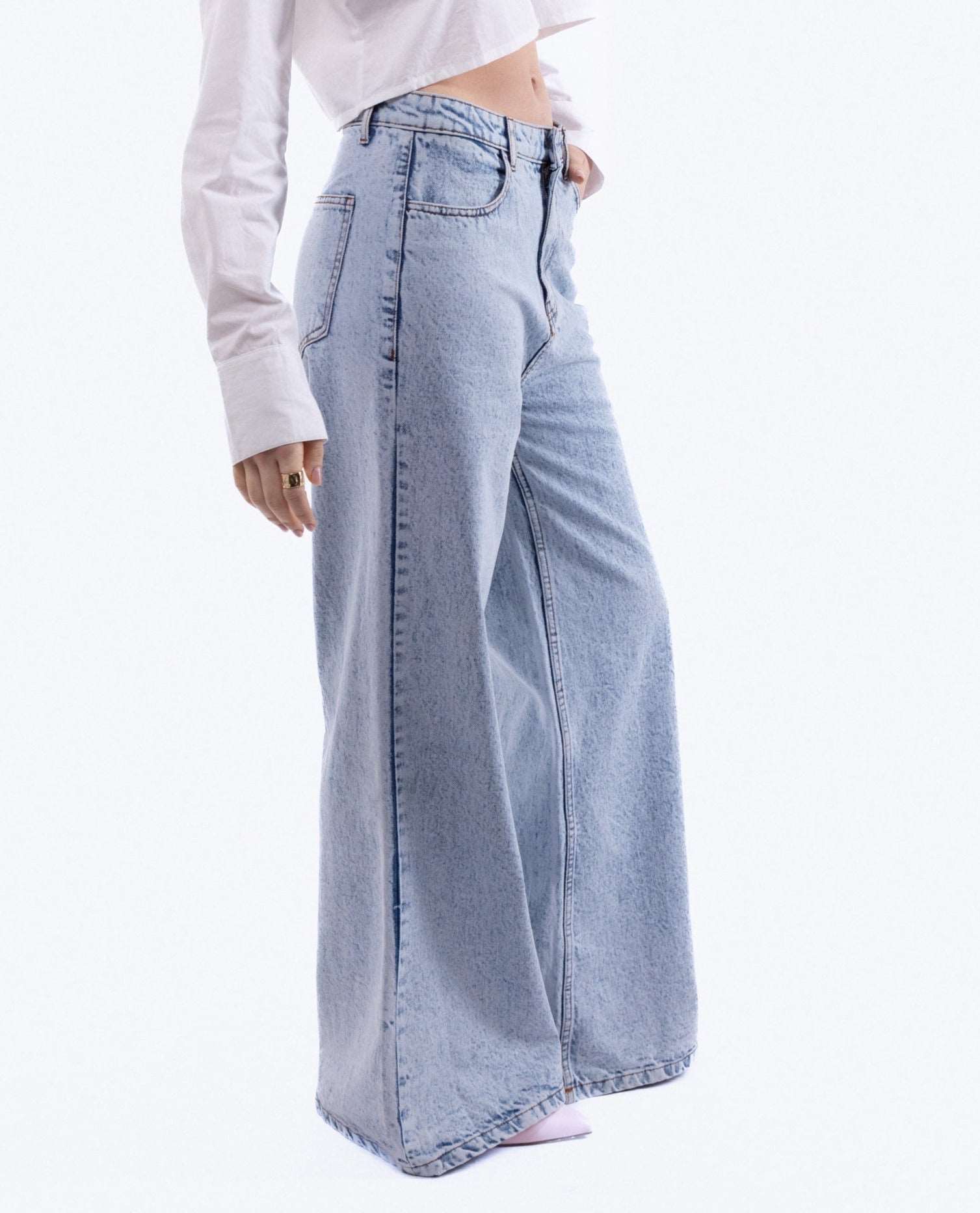 Bleach Wide Leg Denim Jeans