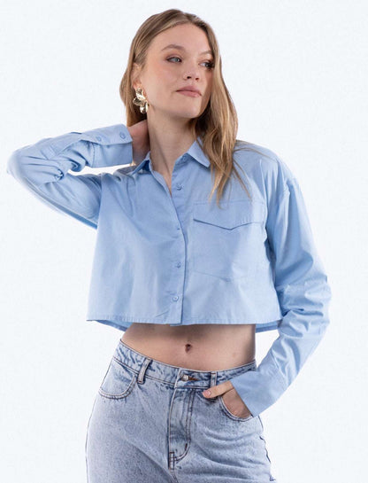 Cropped Poplin Shirt with Pockets