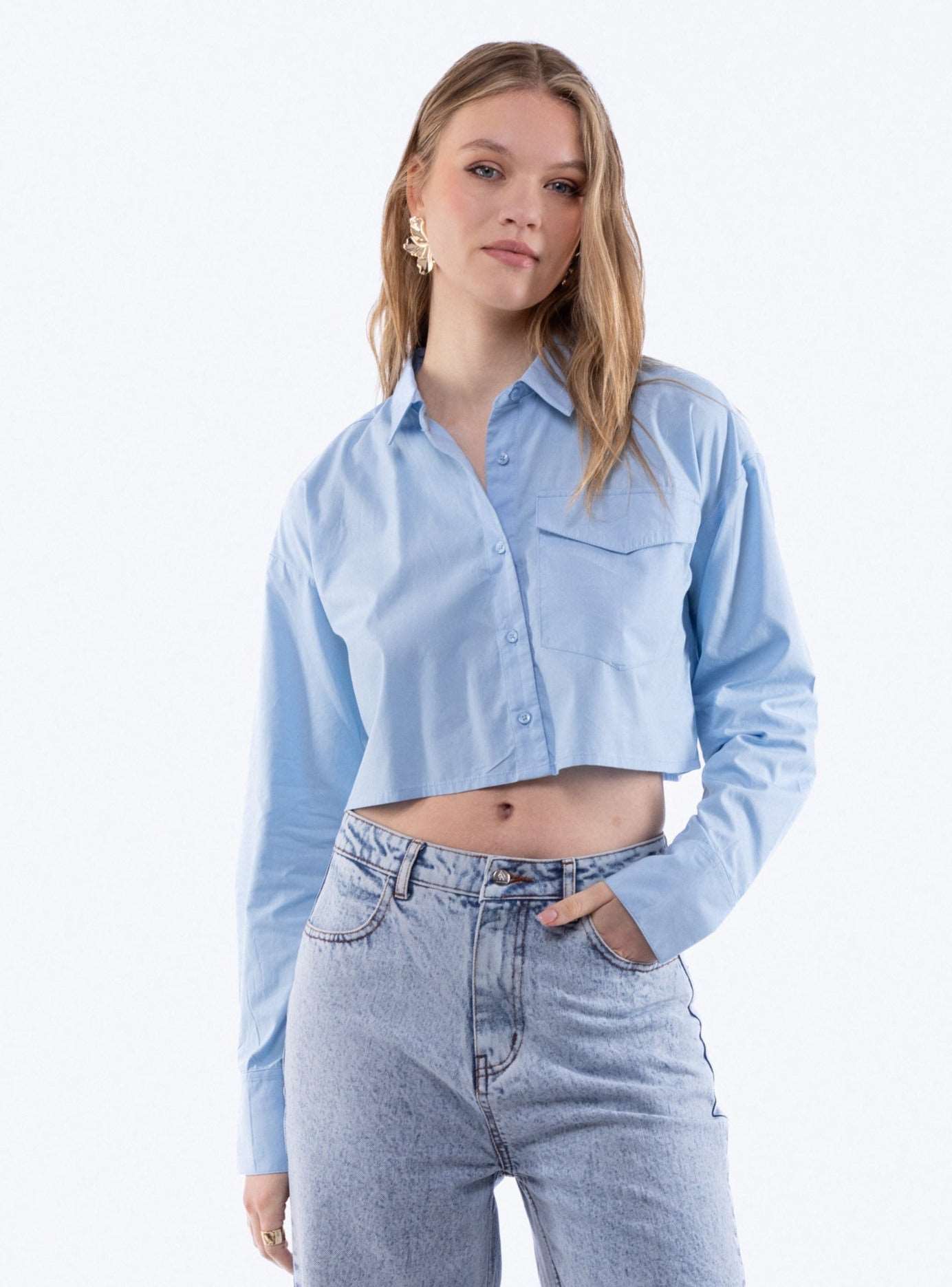 Cropped Poplin Shirt with Pockets