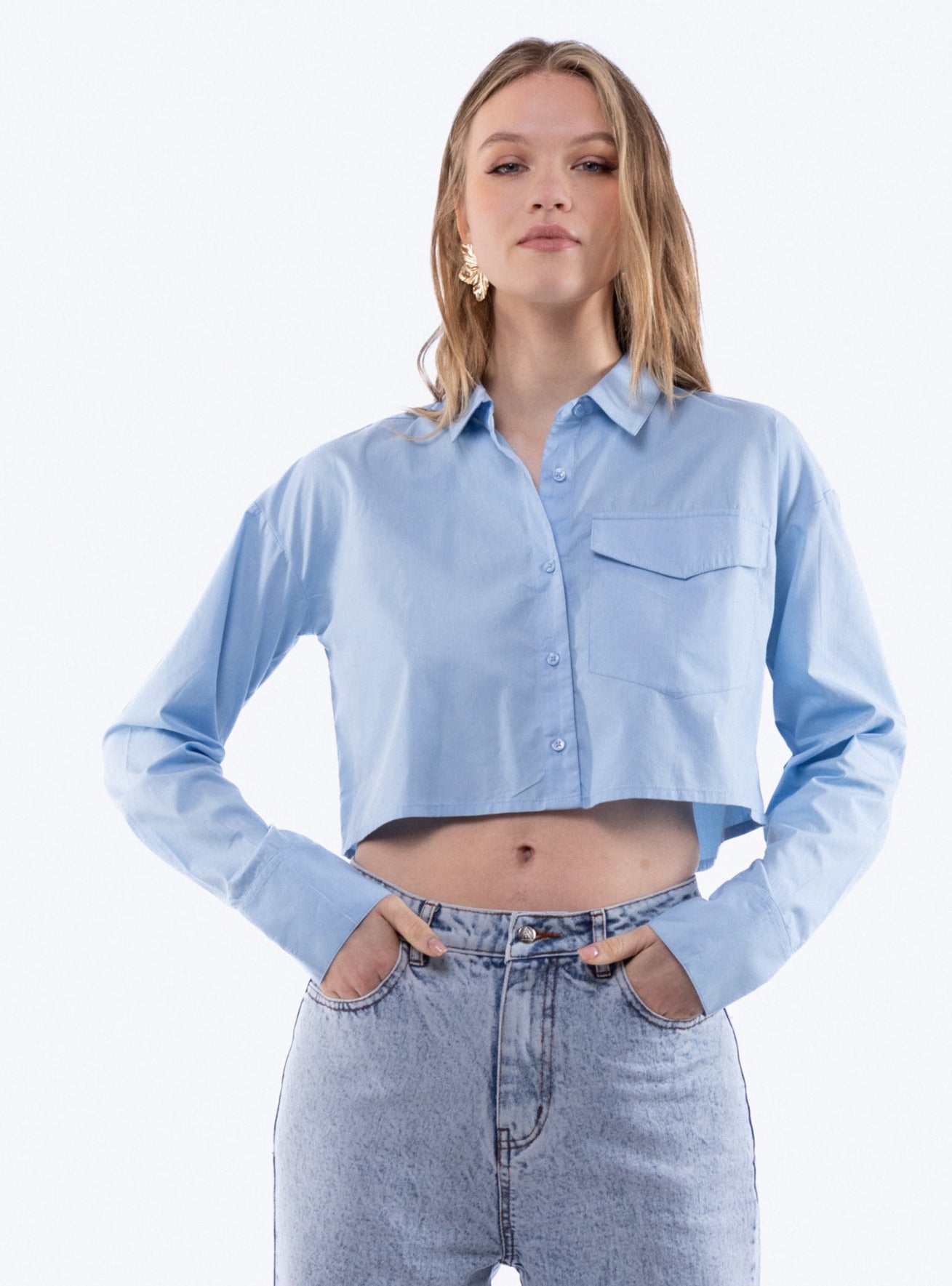 Cropped Poplin Shirt with Pockets