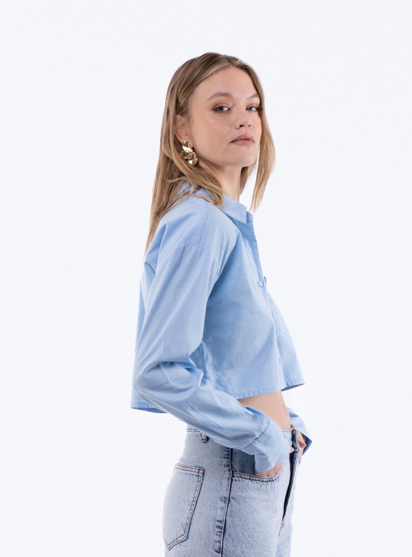 Cropped Poplin Shirt with Pockets