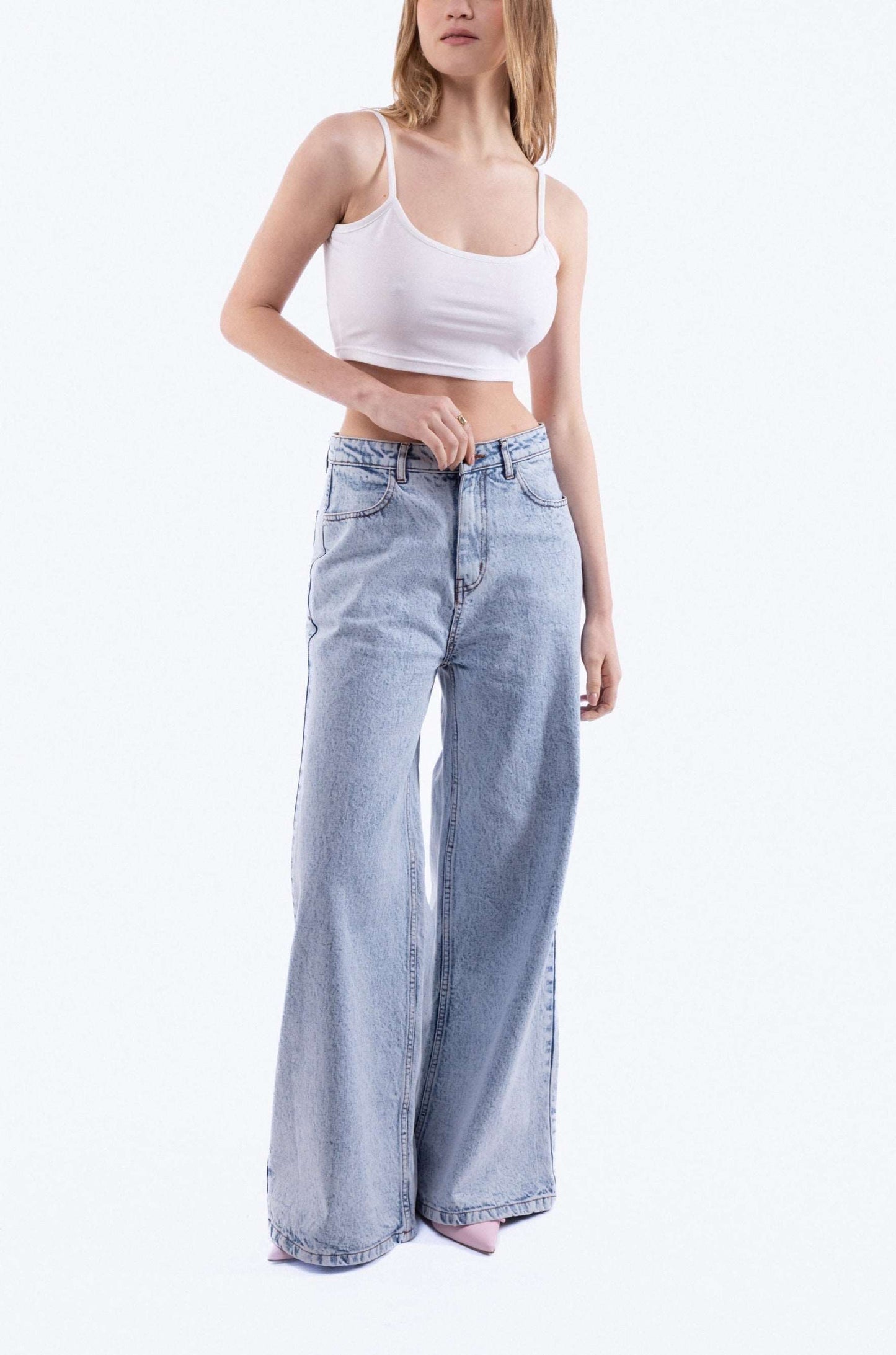 Bleach Wide Leg Denim Jeans