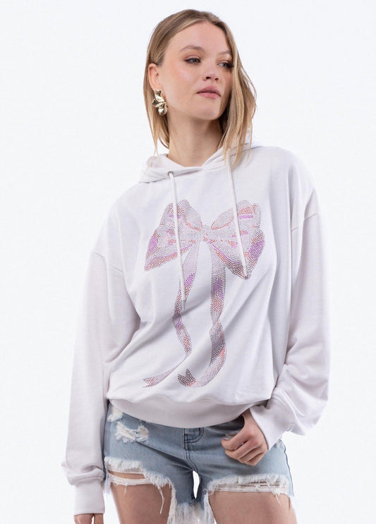 Oversized Rhinestone Pull On Bow Hoodie, SILKROAD DAUGHTERS , Shirts & Tops, Oversized Rhinestone Pull On Bow Hoodie
