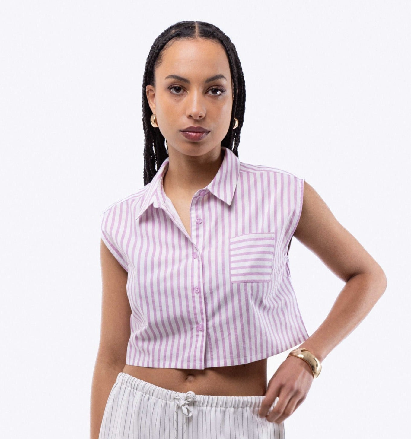 Sleeveless Stripe Cropped Skirt, SILKROAD DAUGHTERS , Shirts & Tops, Shirts