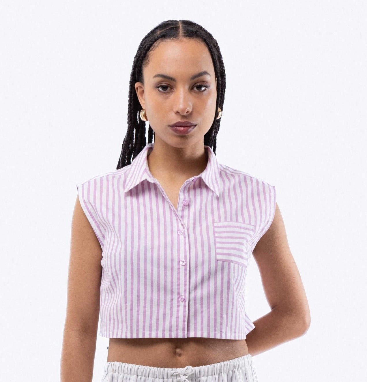 Sleeveless Stripe Cropped Skirt, SILKROAD DAUGHTERS , Shirts & Tops, Shirts